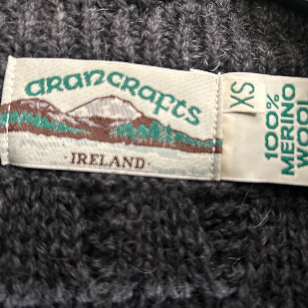 Aran Crafts Wool Sweater Collar Coat Cardigan Zip Cable Knit Dark Grey Sz XS - Picture 4 of 7